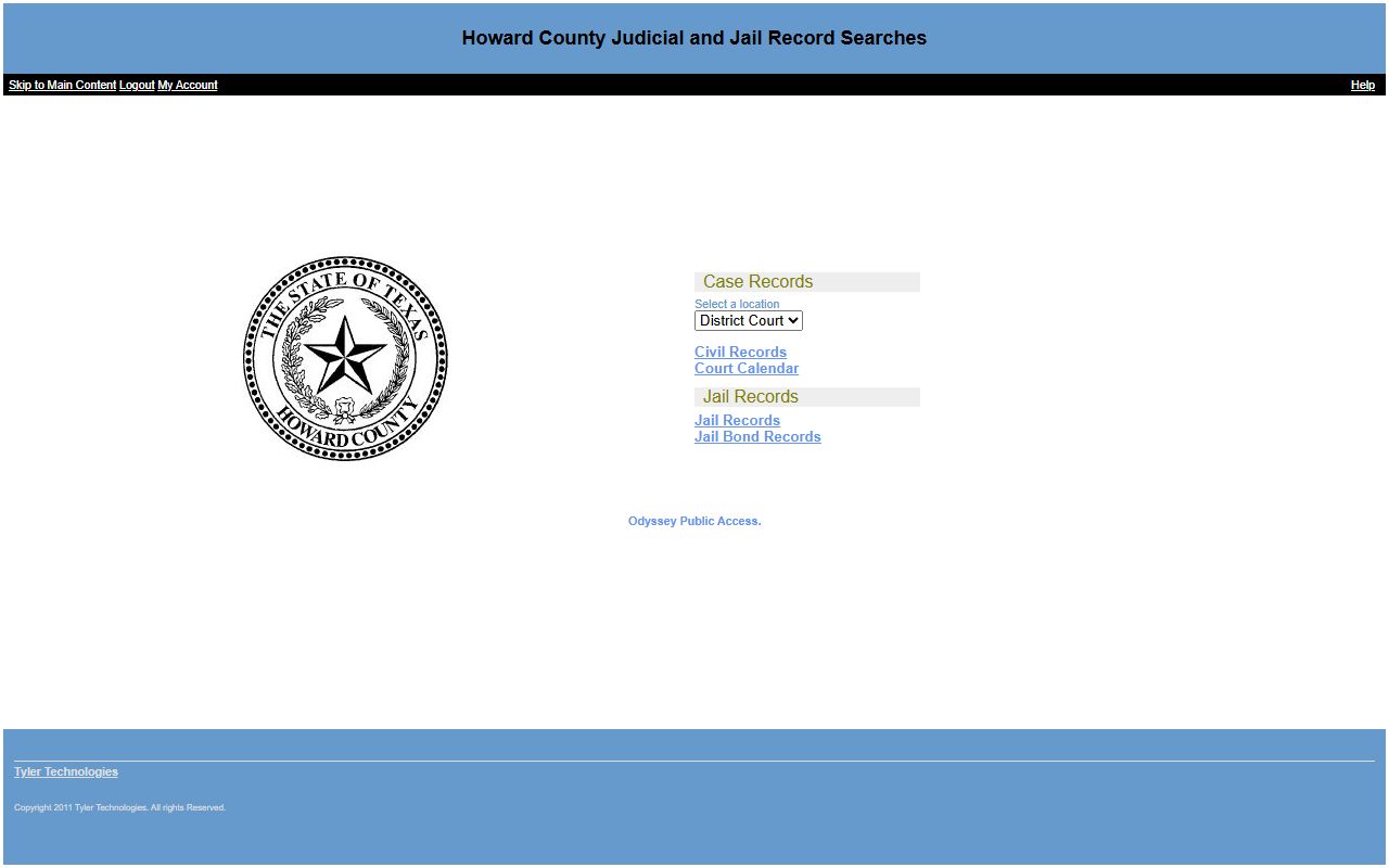 Howard County Judicial Jail Record Search entry for jail inmate records